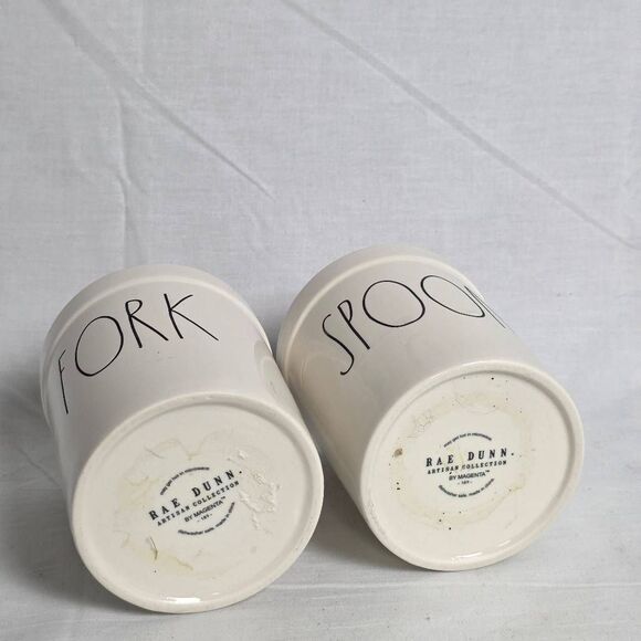 Rae Dunn Fork & Spoon Ceramic Utensil Holders 6” Tall - Picture 2 of 3